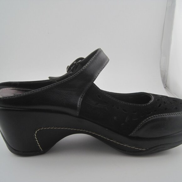 Women's White Mountain Gilding Black Peep-Toe Leather Clog size 7.5 Mary Jane - Picture 4 of 10